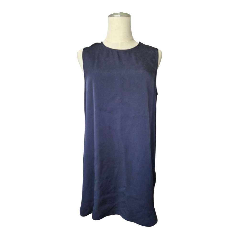 Theory Silk Tunic Top L Navy Blue Sleeveless Minimalist Quiet Luxury Classic‎